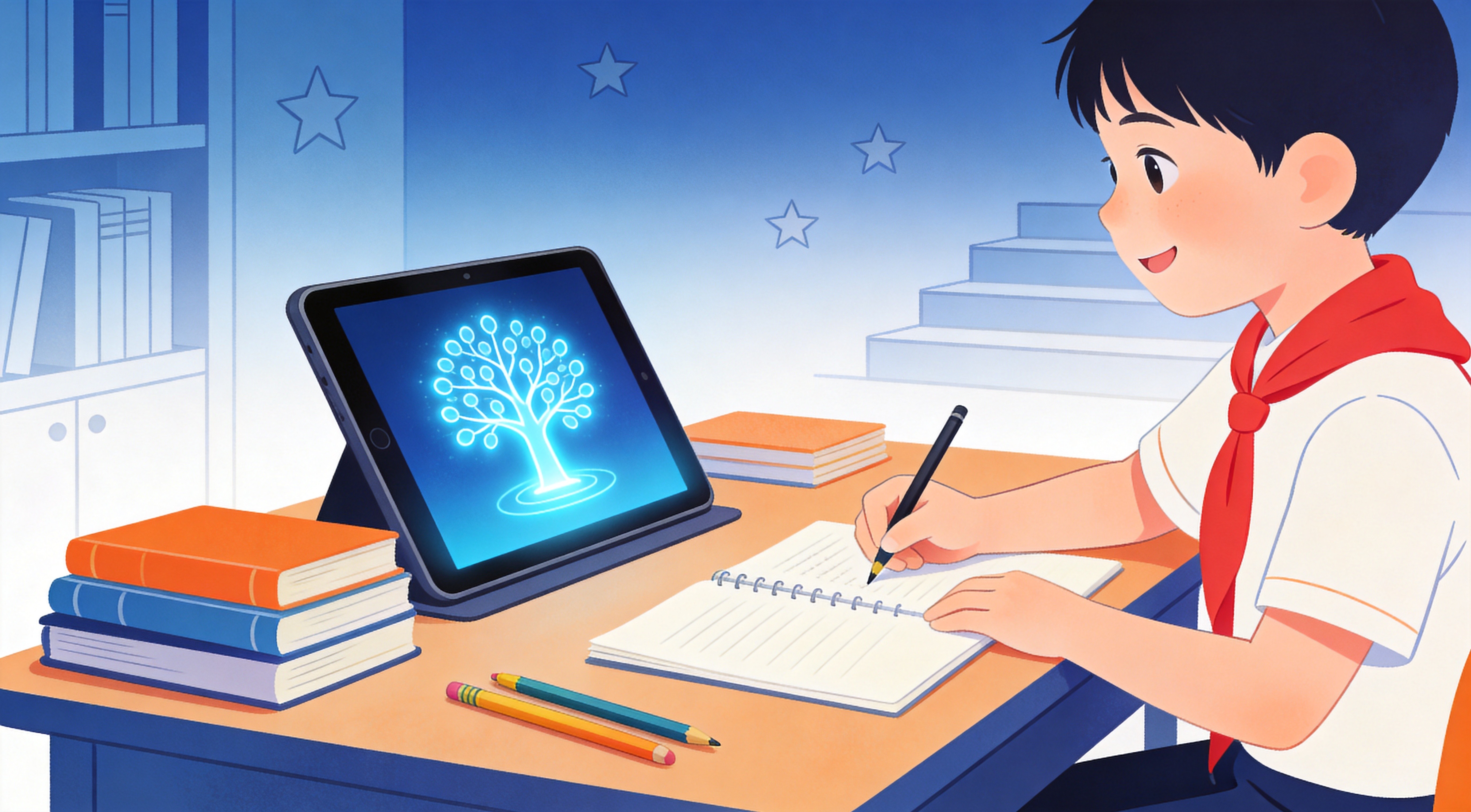 小学生使用知阶学习，知识树发光生长